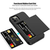 For 12/12 Pro Case With Card Holder Heavy Duty Protective Dual Layer Shockproof Hidden Card Slot Slim Wallet Cover For 12/12 Pro For Men&Women(Black)