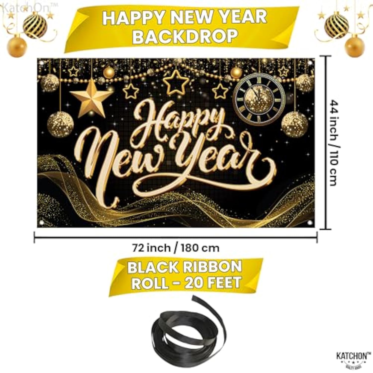 XL Happy New Year Banner 72x44in Backdrop Party Decorations 2026