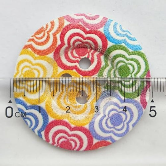 20Pcs 2" (50Mm) Round Flower Wood Buttons 4 Holes Craft Sewing Button