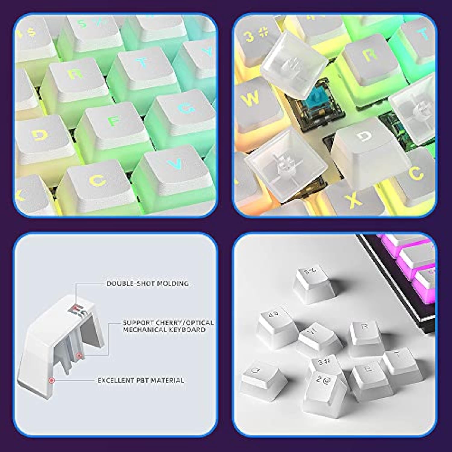 Pudding Keycaps Double Shot Pbt Keycap Set With Translucent Layer,For 104 87 6