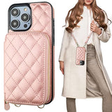 Crossbody Wallet Case For 14 Pro Max, Rfid Blocking Pu Leather Zipper Handbag Purse Flip Cover, Kickstand Folio Case With Card Slots Holder Wrist Strap Lanyard 5G 6.7 Inch (Rose Gold)