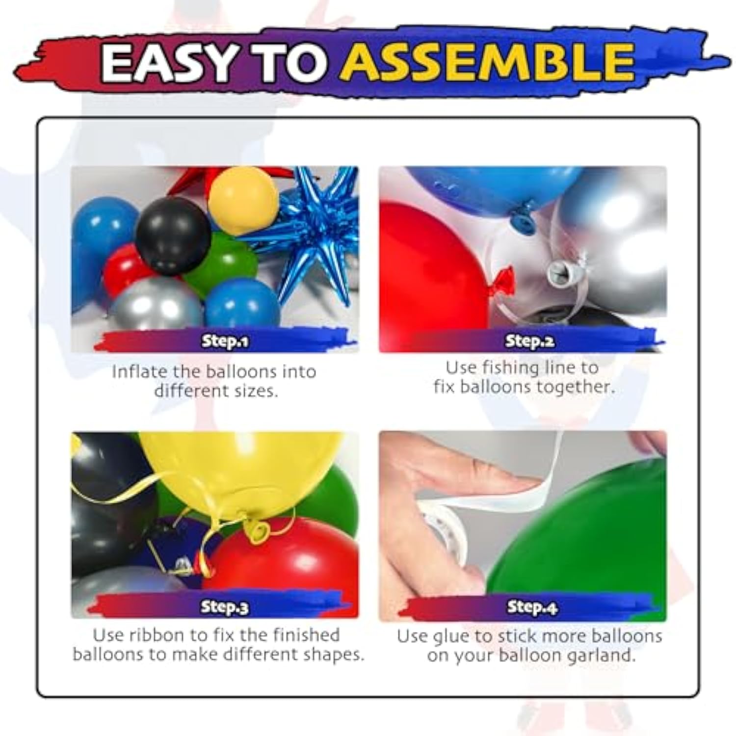 137Pcs Red Blue Yellow Green Black Balloon Arch Garland Kit With Balloons For Birthday, Carnival, Video Game Super Balloons Arch For Themed Party Decorations