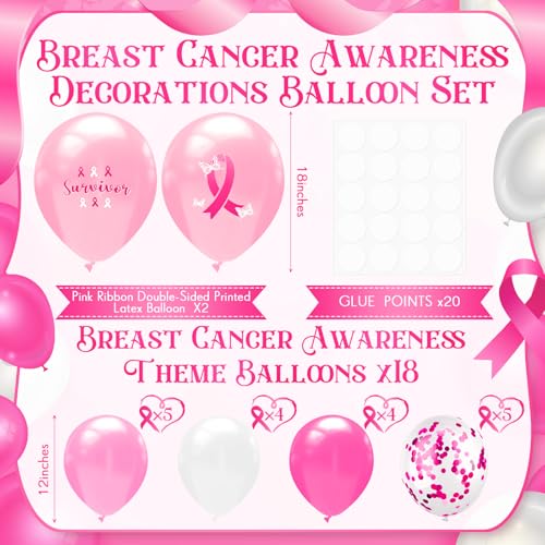 2 Set Pink Breast Cancer Awareness Balloons, Table Decorations