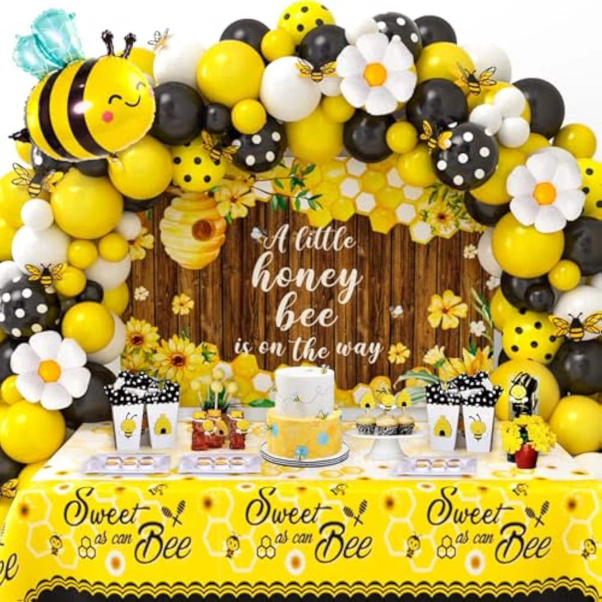 133Pcs Bee Baby Shower Decorations Bumble Bee Themed Baby Shower, Honey Bee Balloon Arch Sweet As Can Bee Tablecloth Backdrop Bee Wall Decor, Birthday Party Supplies Boy Girl Baby Shower Decor
