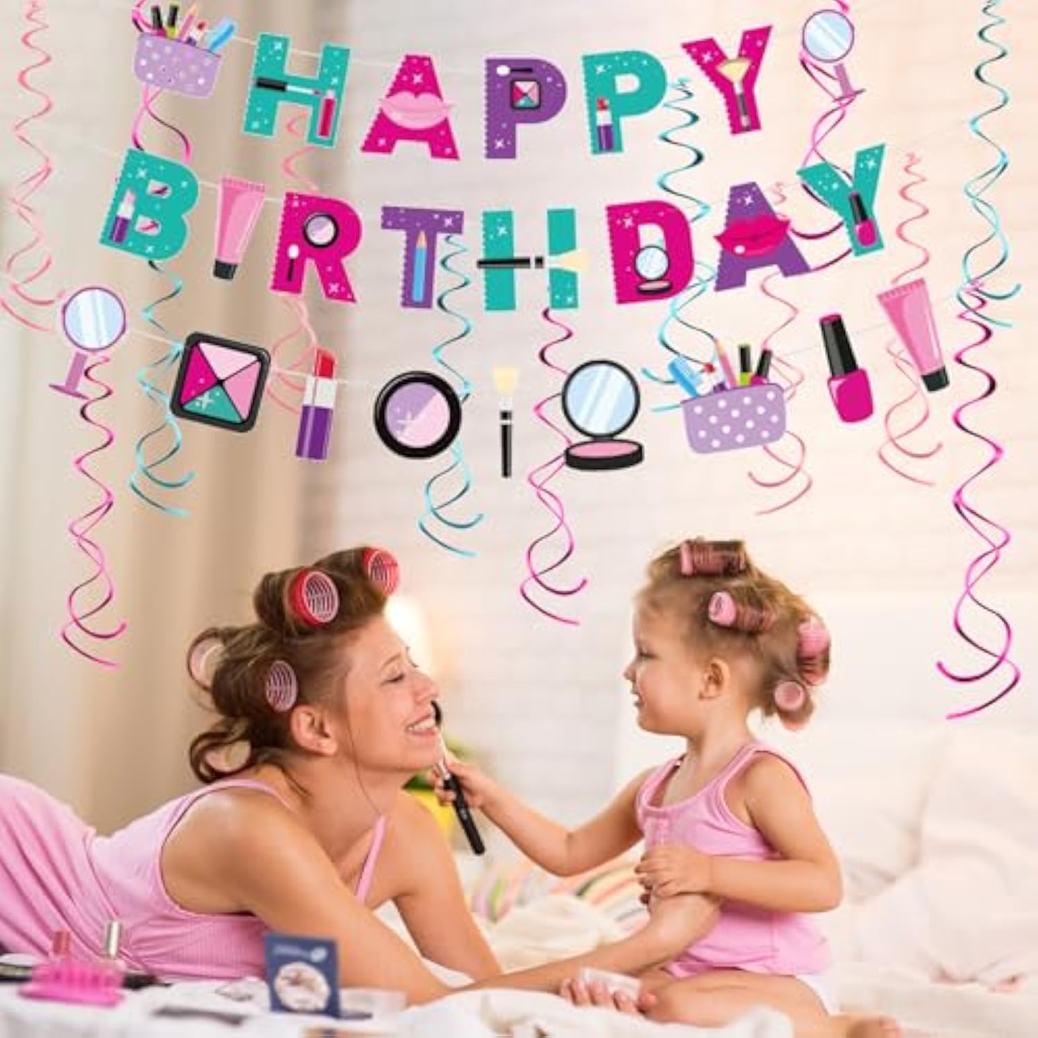 Makeup Birthday Party Decorations - 46Pcs Kit, Pink Spa Themed Birthday Supplies With Banner, Balloons, Cake Topper