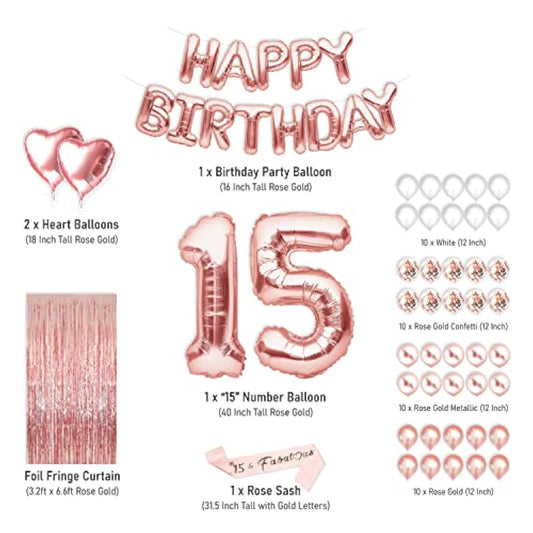 15 Party Supplies Rose Gold 15Th Birthday Decorations For Girls With H