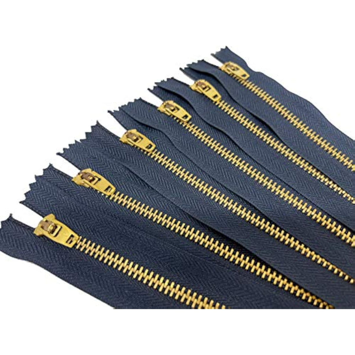 6 Pcs 6 Inch Metal Zippers Closed End #5 Navy Tape Golden Brass Teeth