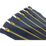 6 Pcs 6 Inch Metal Zippers Closed End #5 Navy Tape Golden Brass Teeth