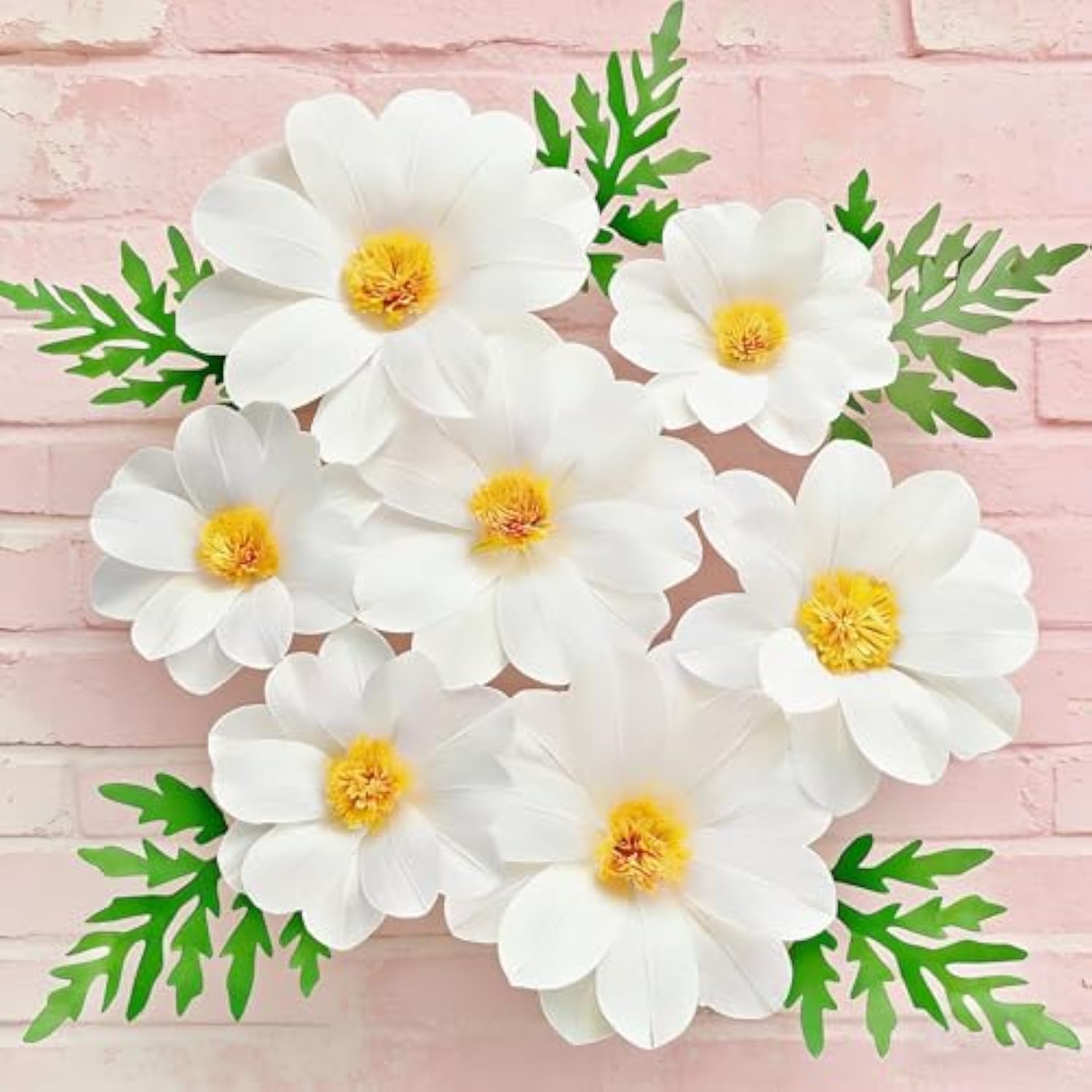 12Pcs Crepe Paper Daisy Flower Decor Large White Paper Daisy Flowers For Backdrop Party Paper Tissue Pom Poms For Home Decor, Wedding Backdrops, Baby Shower, Birthday Party, Classroom Decoration