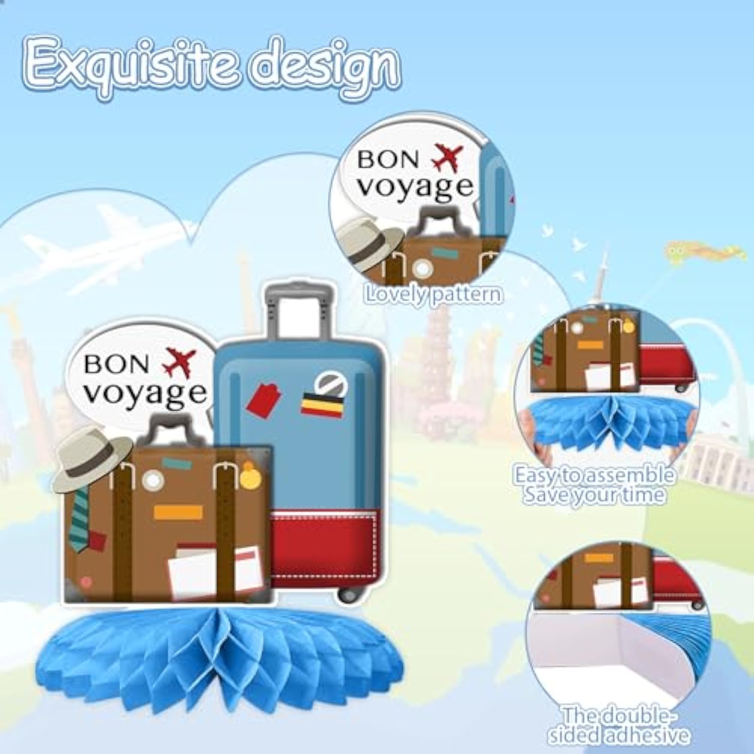12Pcs Travel Themed Party Decorations Travel Honeycomb Centerpieces Bon Voyage Party Decor Adventure Awaits Table Toppers For Baby Shower Retirement Birthday Party