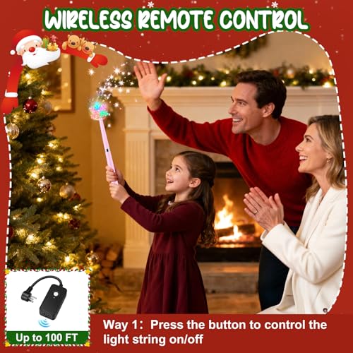 Wireless Remote Control Outlet, Magic Light Wand For Christmas Tree Lights And Home Decoration Lights, Remote Magic Wand Switch Kit With Music, Ideas For Kids/Friends/Family, Pink