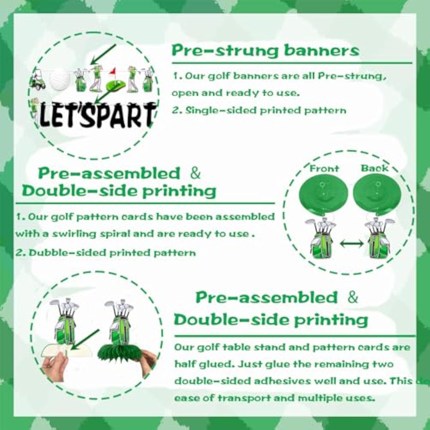 Pre-Assembled Golf Birthday Party Decorations Golf Themed Party Decorations Golf Decorations For Party Golf Banner 6 Golf Party Hanging Swirl 3 Golf Honeycomb Centerpieces Par-Tee Time Birthday