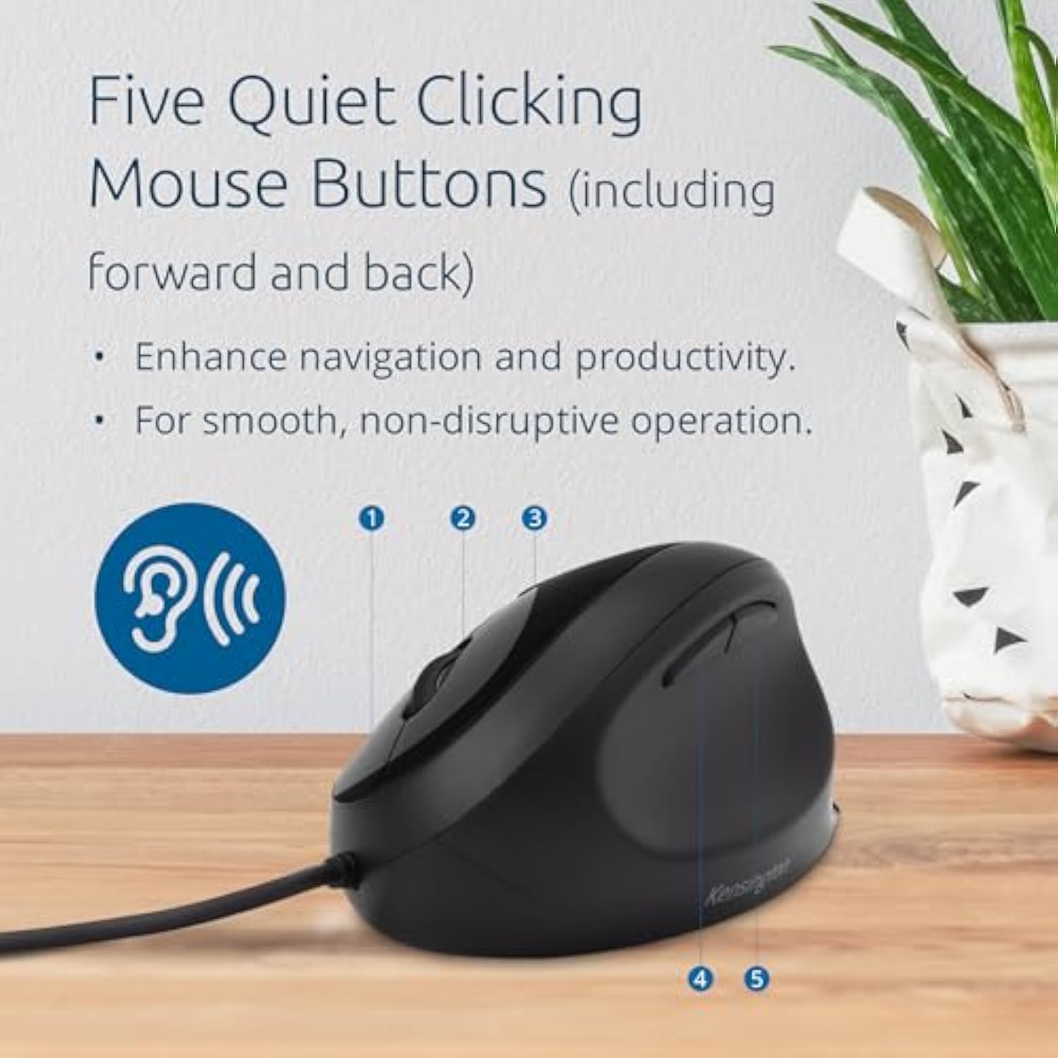 Kensington Pro Fit Ergonomic Wired Mouse – Black (K75403WW)