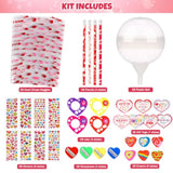 Valentine’S Day Gifts For Kids–28 Pack Giant Lollipop-Shaped Stationery Set With Heart Cards, Pencils, Stickers, Erasers & Ruler For Classroom Valentines Exchange And School Party Favors
