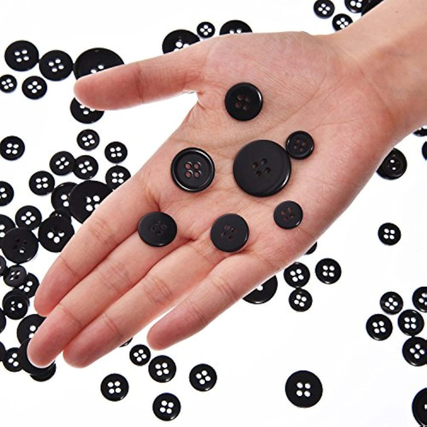 600 Pieces Christmas Black Assorted Sizes Buttons Round Resin Button S