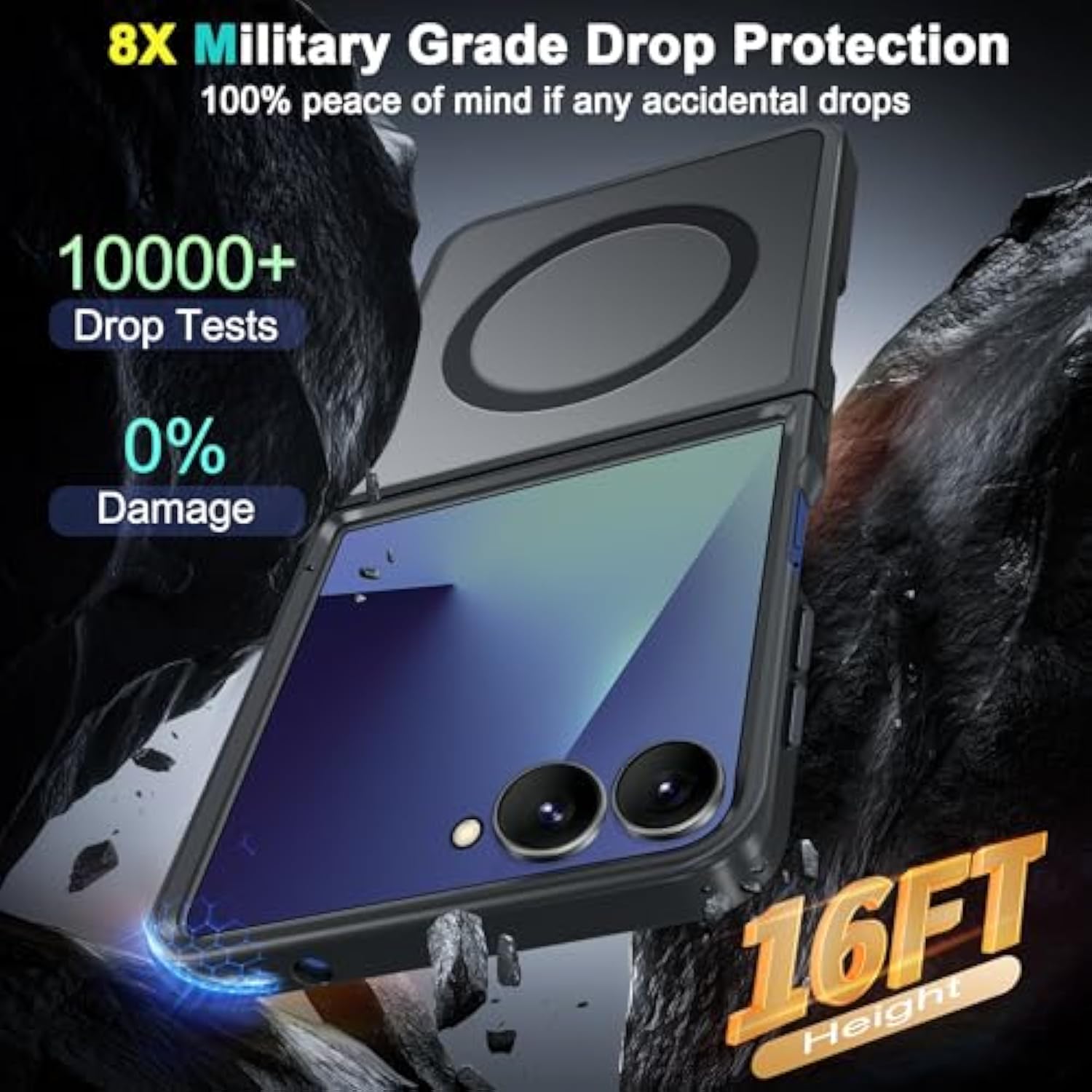 Magnetic For Samsung Galaxy Z Flip 7 Case[Compatible With Magsafe][16Ft Military Drop Protection] Slim Translucent Matte Shockproof Protective Phone Case For Samsung Z Flip 7 6.9",2025,Black