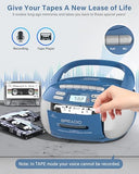 Boombox Cd Player Cassette Player Combo, Boom Box Portable Cd Players For Home With Bluetooth, Support Am Fm Radio/Remote Control/Aux/Usb/Earphone, Ac/Battery Operated, Lcd Display (Blue)