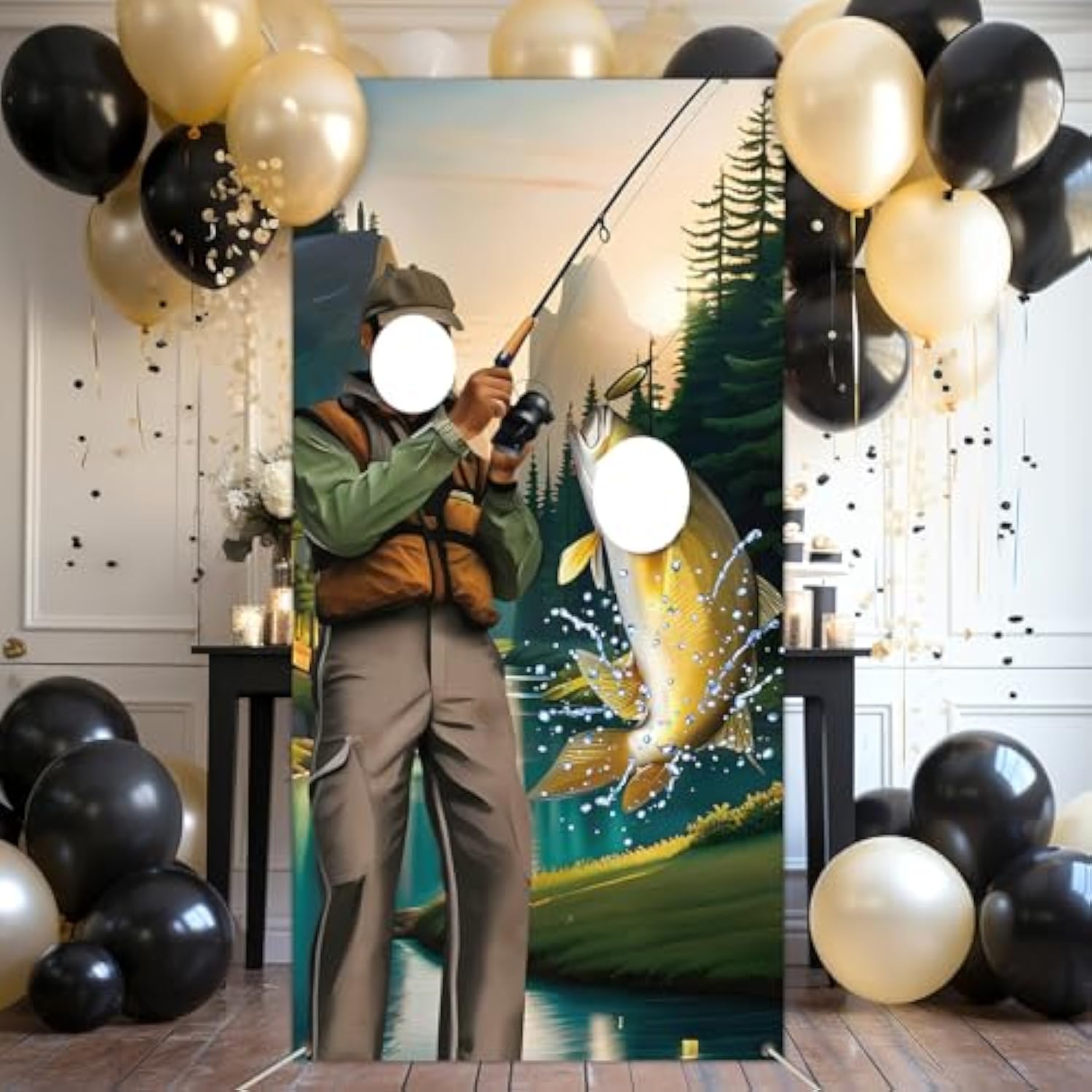 Gone Fishing Party Decorations Fisherman Photo Door Banner Fishing Photo Booth Props, Large Backdrop Hanging For Kids Boys Girls Fisher Tournament Birthday Party Game Decor Favors Supply
