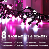 Cluster Christmas String Lights Pink &White, 400 Led 8 Twinkle Modes 13Ft Globe Fairy Lights For Xmas Tree Bedroom Indoo