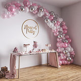 Pink And White Balloons Garland Kit 158 Pcs - Pink, Silver Metallic, Silver Confetti Balloon Arch | White And Hot Pink Birthday Decorations And Party Supplies