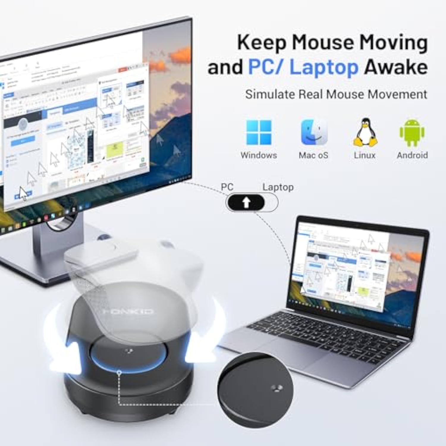 Mouse Jiggler Usb With Countup Timer Lcd, Mouse Mover Jiggler With 3 Realistic