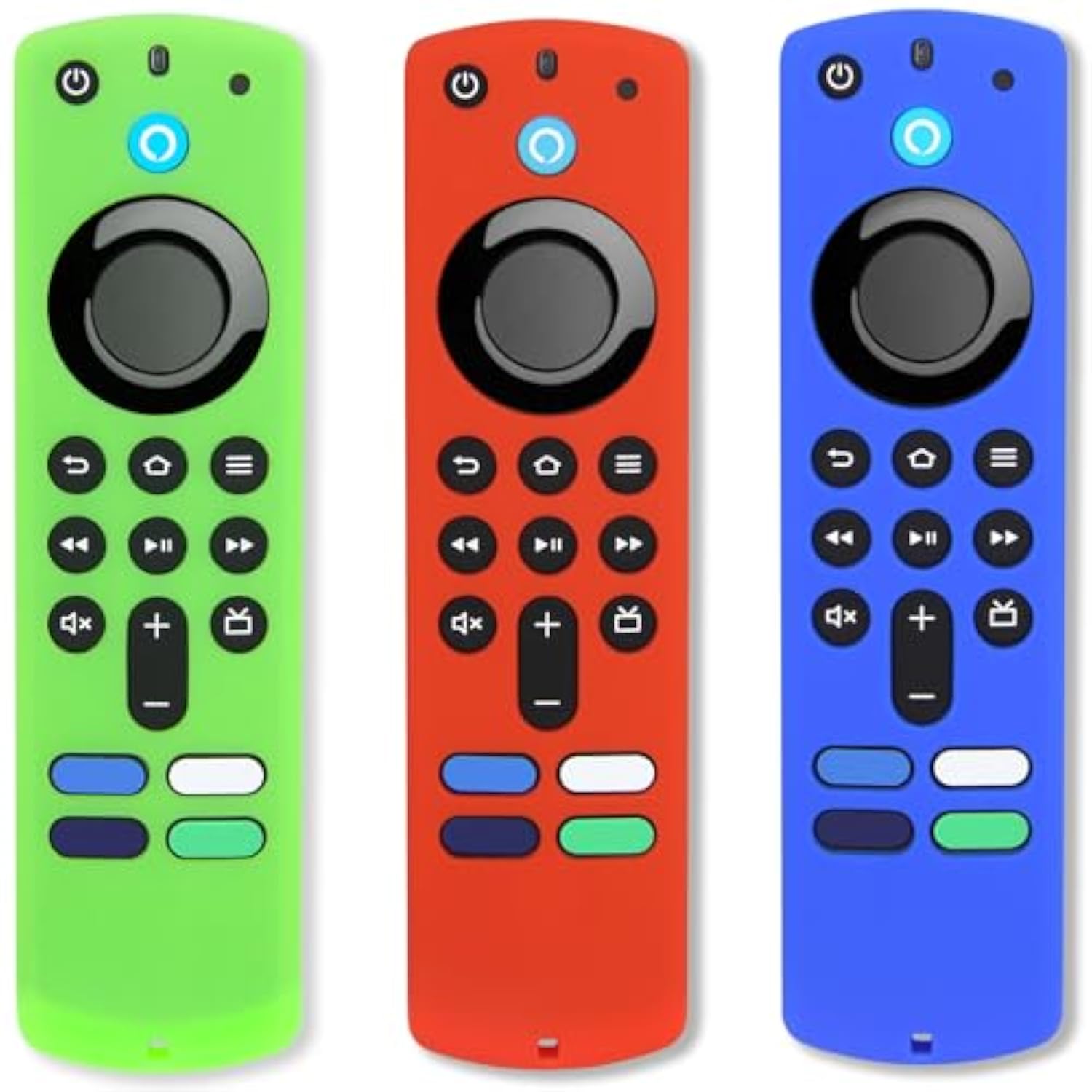 Firestick Remote Covers (3Pcs) Compatible With Alexa Voice Remote (3Rd Gen) With Fire Tv Stick 4K, Silicone Cases With Lanyard (Glow Green & Blue & Red)