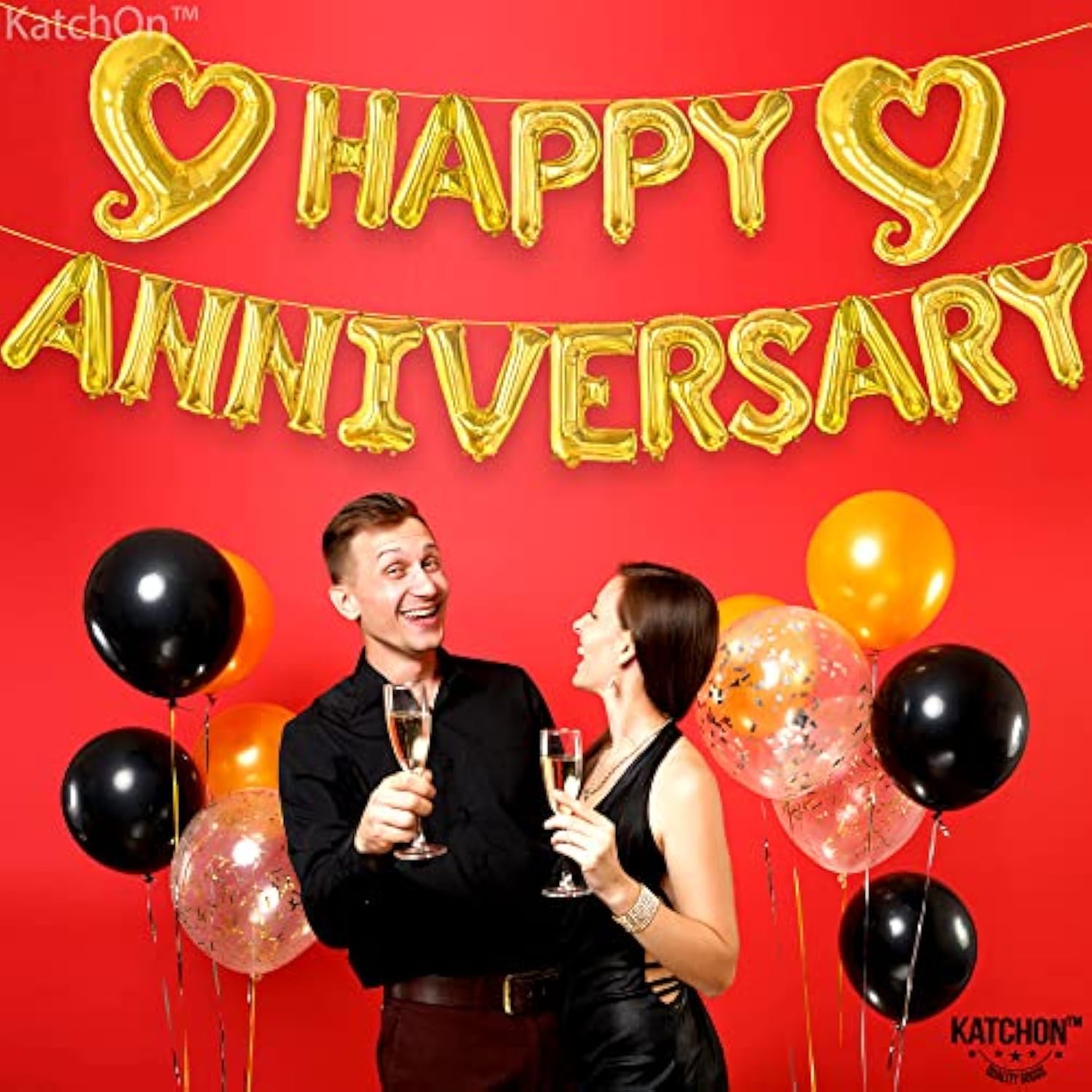 Gold Anniversary Balloons - 18 Inch Heart Foil | Happy Anniversary Banner