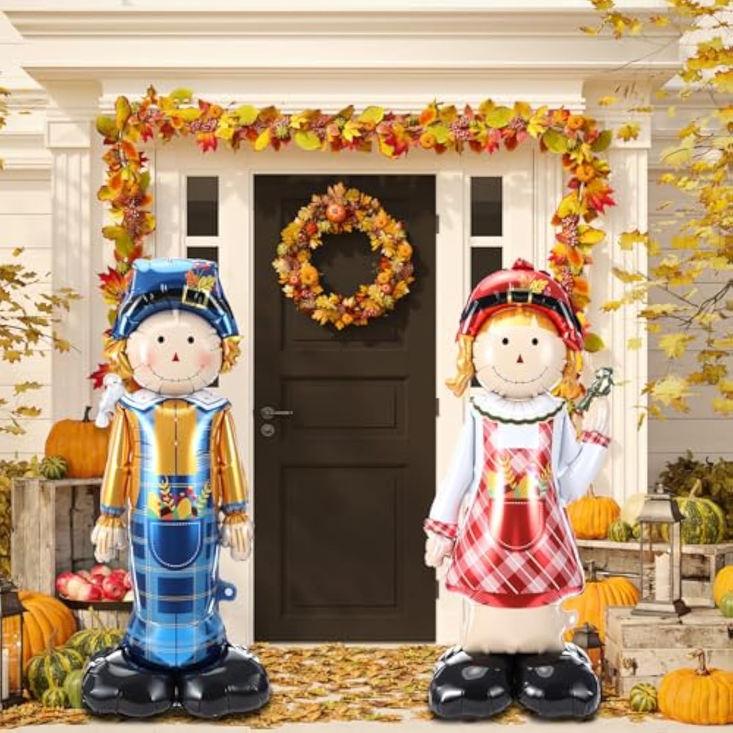 2 Pcs 47 Inch 3D Scarecrow Foil Balloons Fall Thanksgiving Harvest Party Decor