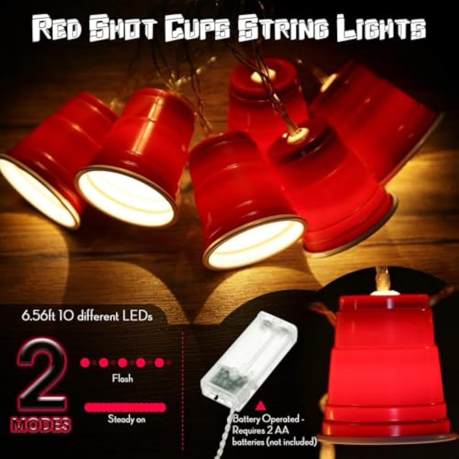 6.56 Ft Cups String Lights Mini Flip Cup LED Lights for Party & Graduation Decor