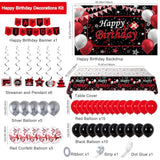 Black And Red Birthday Decorations For Men Women Boys Girls, Black And Red Party Decorations Happy Birthday Banner Backdrop Confetti Silver Balloons Arch Hanging Swirls Party Supplies Tablecloth