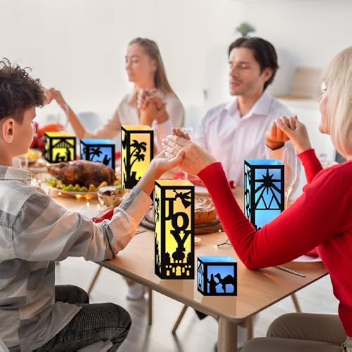 6Pcs Nativity Christmas Luminary Boxes With 6 Lameless Led Candles, Jesus Christmas Luminary Candle Boxes For Religious Christmas Jesus Birthday Xmas Party Decor Paper Lanterns Boxes With Lights