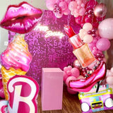 9 Pcs Pink Girls Head Balloons, 28”Hot Pink Lips Heart Lipstick Ice Cream Aluminum Foil Balloons For Girl Birthday, Princess Doll Theme Party Decorations Supplies, Baby Shower.