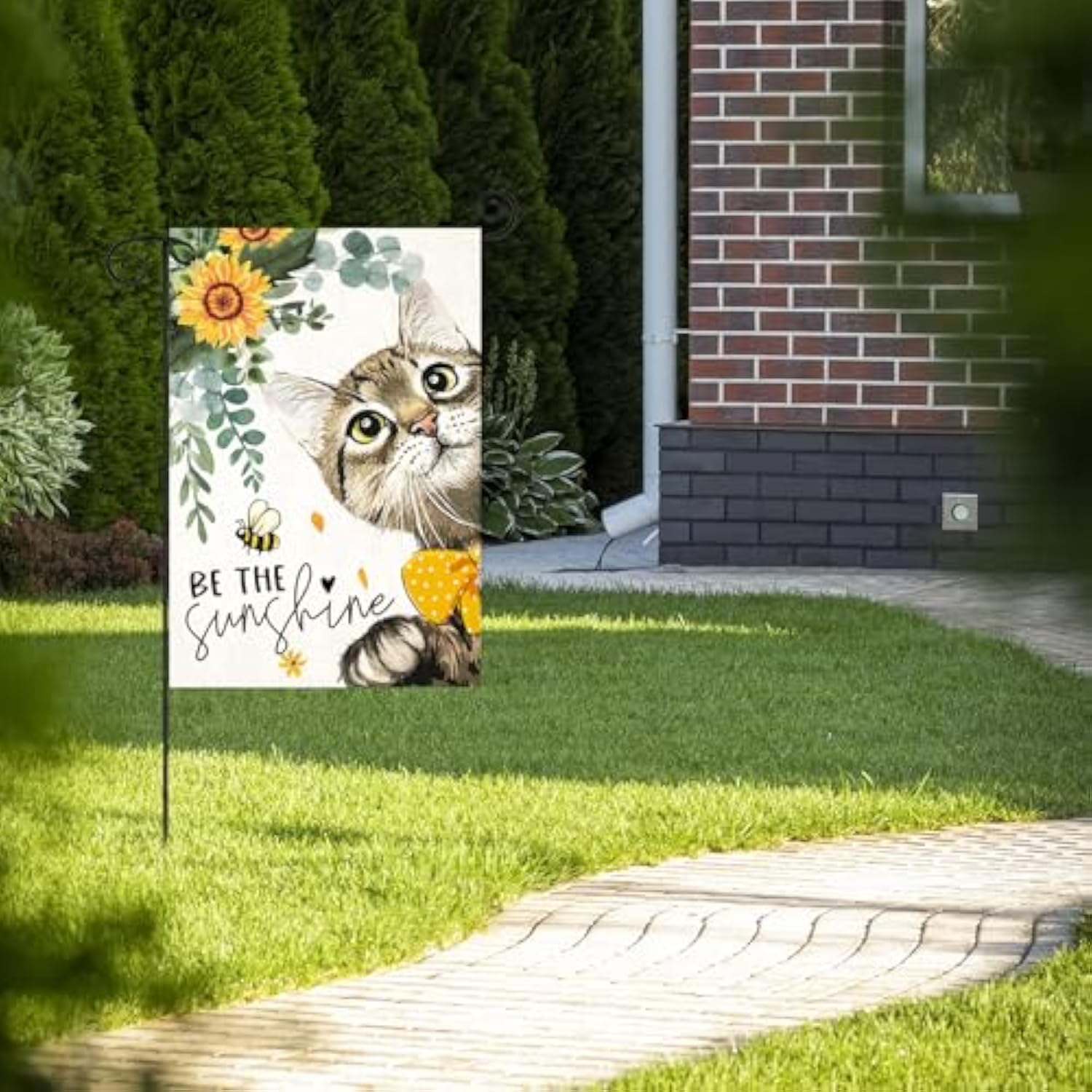 Spring Cat Garden Flag For Outside 12X18 Double Sided,Be The Sunshine Cat With Sunflowers Small Yard Flags,Summer Seasonal Decor For Farmhouse Holiday Outdoor