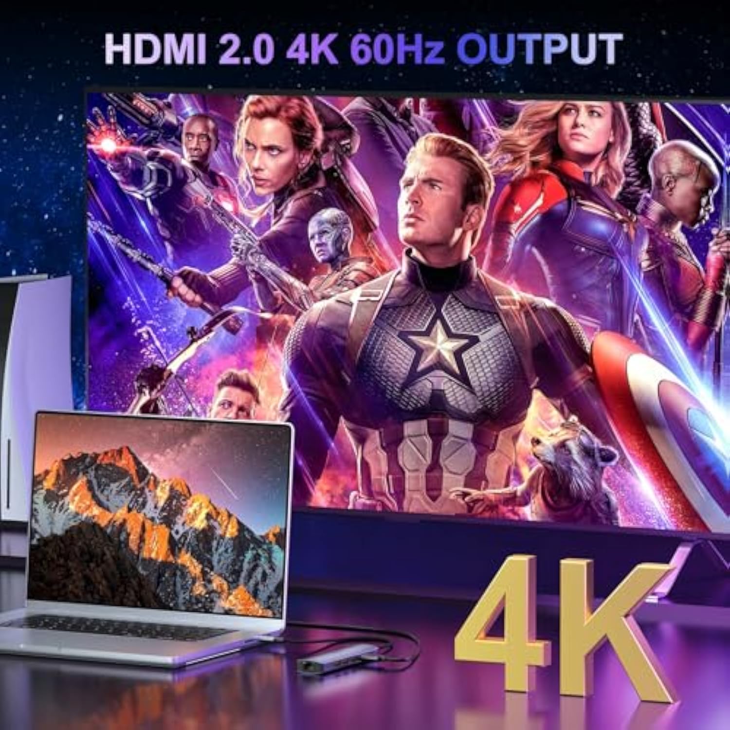 Usb C Hub Ethernet Multiport Adapter, 6 In 1 Usb C To Hdmi Dock With Hdmi 4K 6