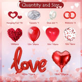 Valentines Day Decorations with Red Heart Balloons and Love Balloon, Fake Rose Petals for Wedding Decor, Anniversary Decorations Romantic with red Latex Balloons and Heart Hanging Decor.