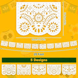 White Papel Picado Banner, 20 Ft Cinco De Mayo Decoration Plastic White Mexican Banners For Parties And Weddings - 5 De Mayo Mexican Themed Birthday Party Decorations Supplies (5 Designs)
