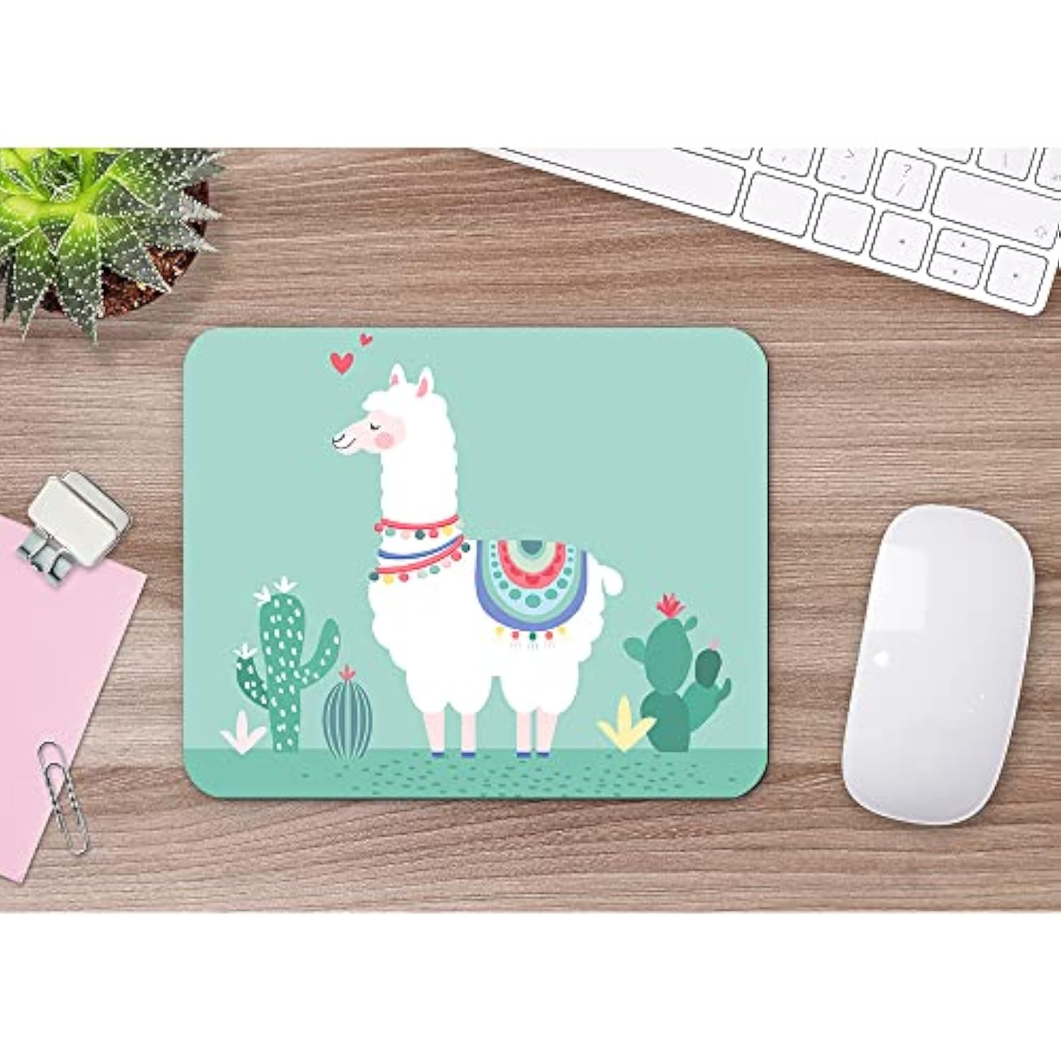 Llama Square Mousepads Desktop Notebook Mouse Mat Lovely Animal Lama Alpaca Cactus Floral Mouse Pads For Working And Gaming Office Accessories Desk 9.5X7.9 Inch