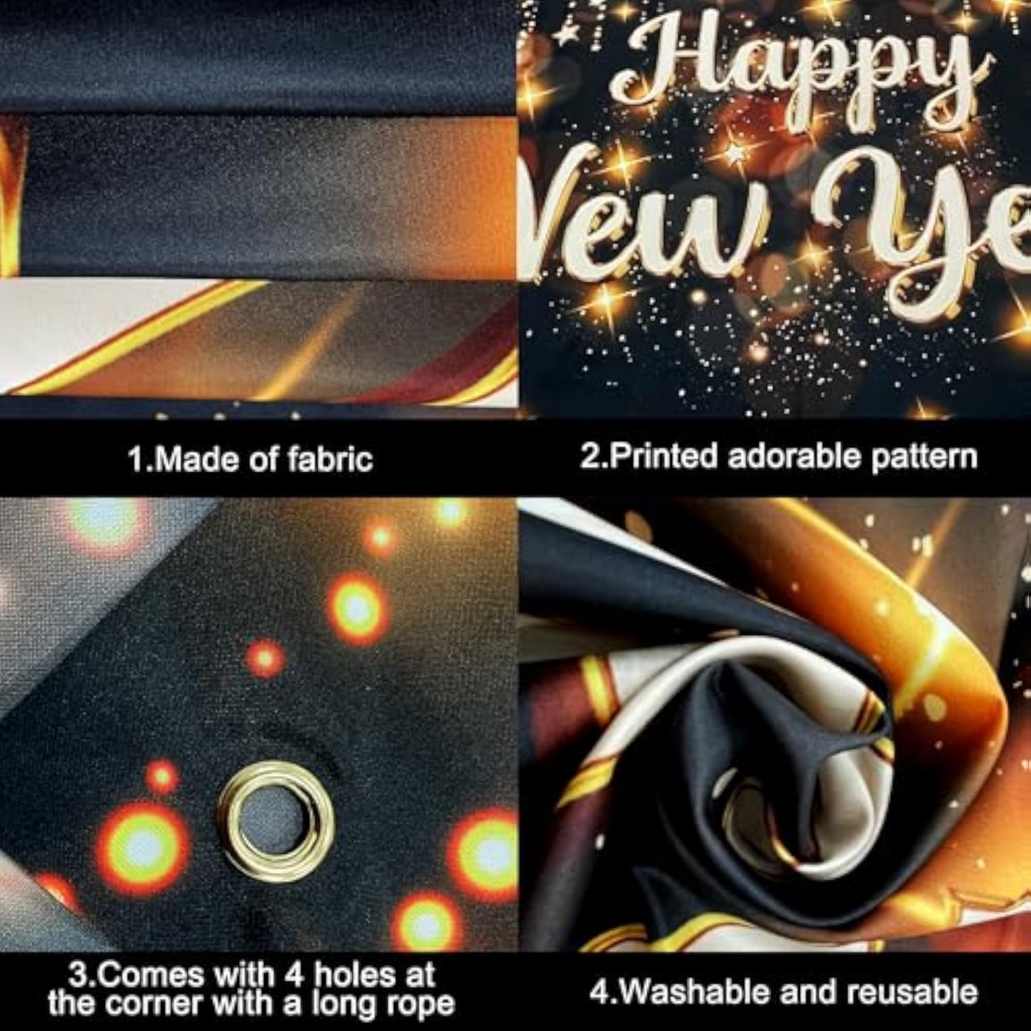 XL Happy New Year 2026 Banner 72x44in Backdrop Party Decorations