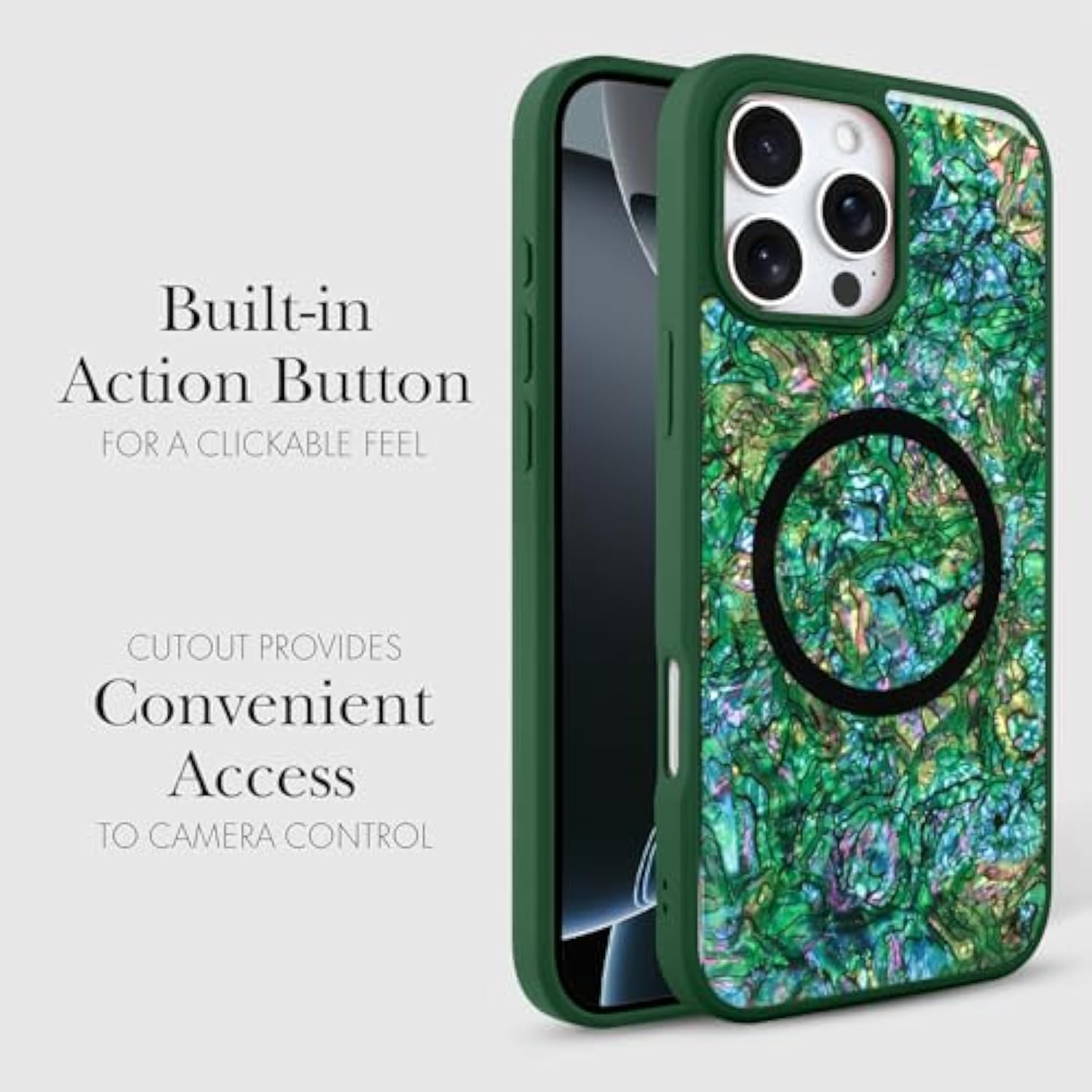 Magnetic For Iphone 16 Pro Max Case, Luxury Colorful Abalone Shell Phone Case For Women Men, Compatible With Magsafe, Cute Sparkle Glossy Shockproof Protective Cover, Emerald Green