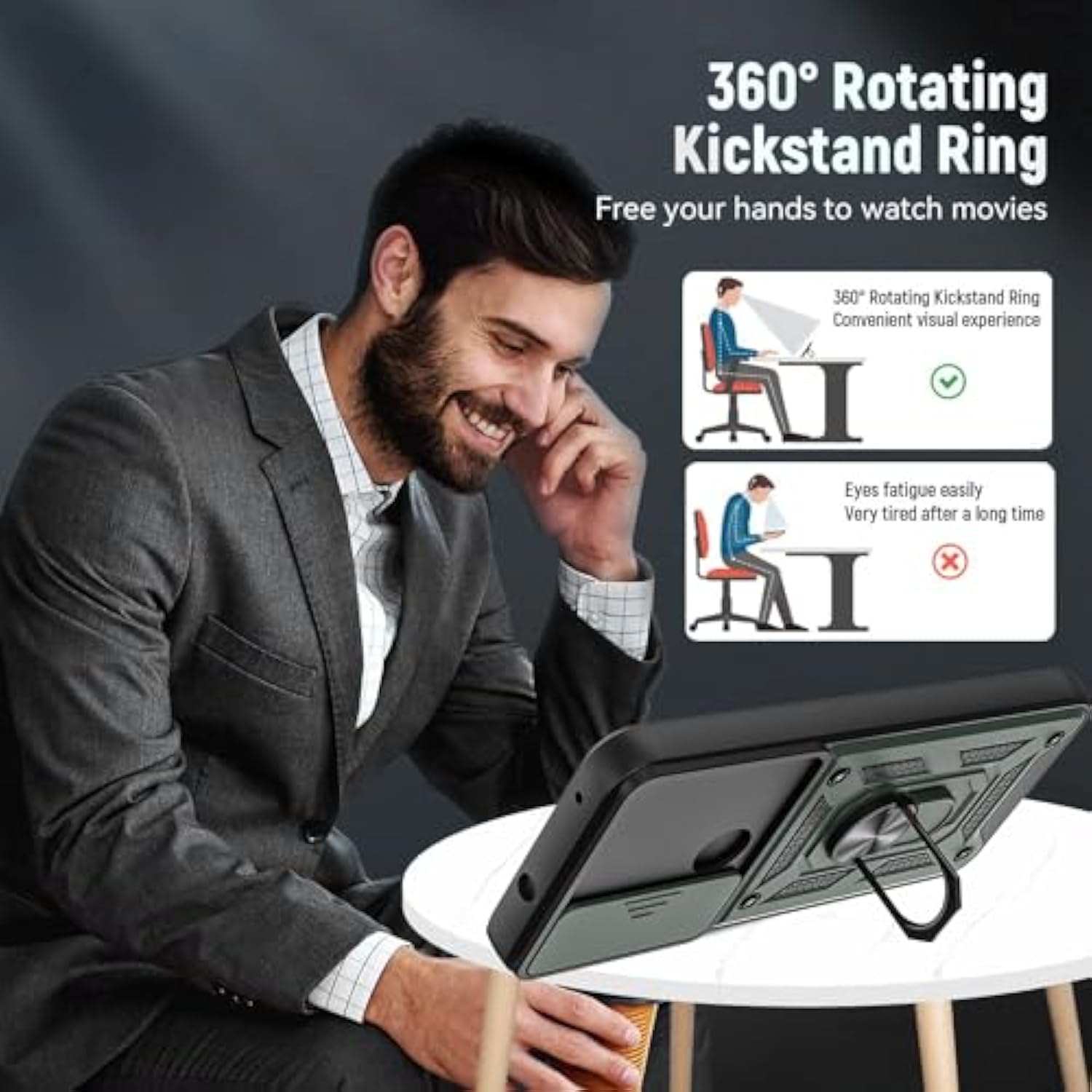 For Moto G Play 2023 Case, With Tempered Glass Screen Protector [2 Pcs] & Slide Camera Cover, 360°Rotation Ring Kickstand [Military Grade] Case. (Green)