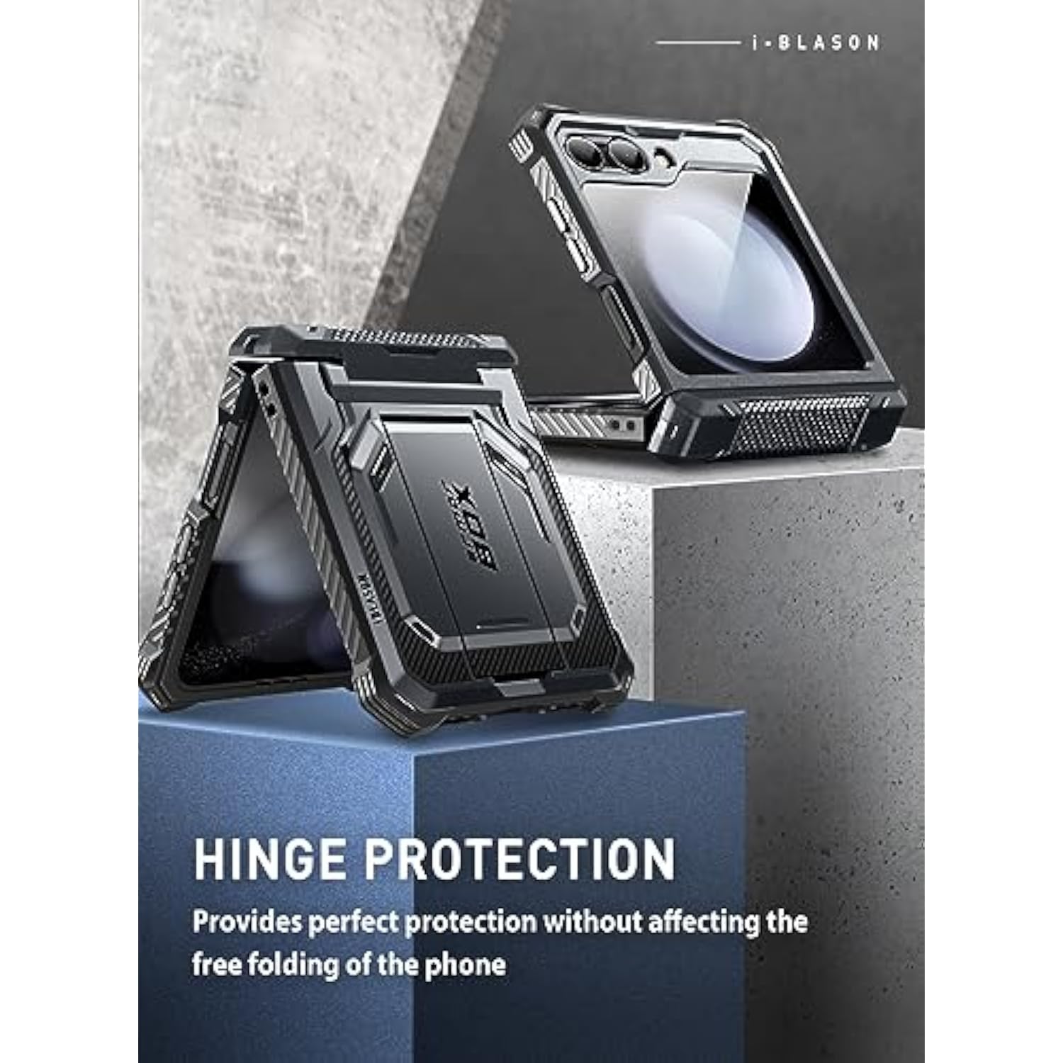 i-Blason for Samsung Galaxy Z Flip 5 Case with Stand, [Built-in Screen Protector] [Hinge Protection], Full-Body Protection Magnetic Phone Case for Galaxy Z Flip 5, Black