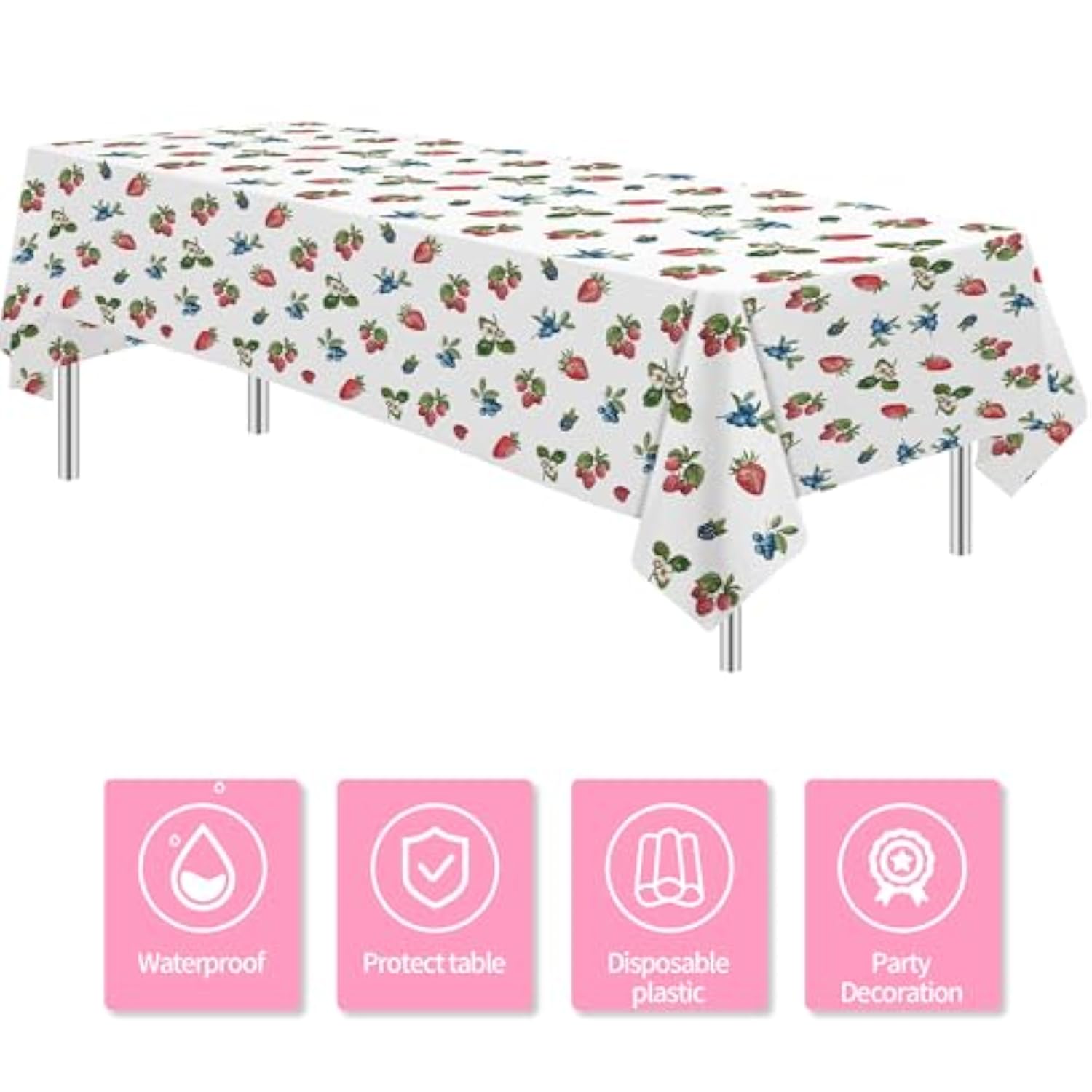 Berry Birthday Party Supplies Tablecloth - Disposable Blueberry Strawberry Party Decorations Tablecover, Berry Sweet Birthday Baby Shower Table Decorations Table Cloth - 3 Pcs(54In X 108In)