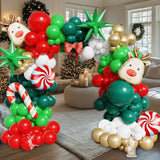 158Pcs Christmas Balloon Arch Garland Kit, Xmas Red Green White Gold Latex Balloons With Candy Cane Elk Deer Foil Balloons For Christmas New Year Winter Holiday Birthday Party Decorations