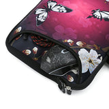 16 16.5 17-17.3-Inch Water Resistant Neoprene Sleeve Notebook Neoprene Messenger Case Tote Bag With Outside Handle And Adjustable Shoulder Strap & Extra Pocket(Butterfly And Flower)