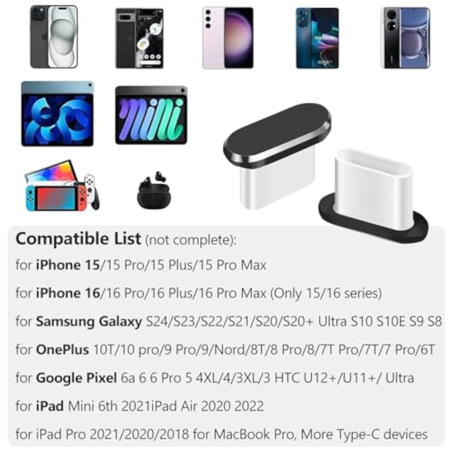 USB-C Dust Plug and Speaker Cover for iPhone 16/15, Samsung, and USB-C Devices