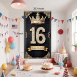 Happy 16St Birthday, Boys And Girls. Golden Black Crown Flag Background Decoration, Poster Background Photo, Booth Prop Decoration, Used For Birthday Parties, Wedding Anniversaries