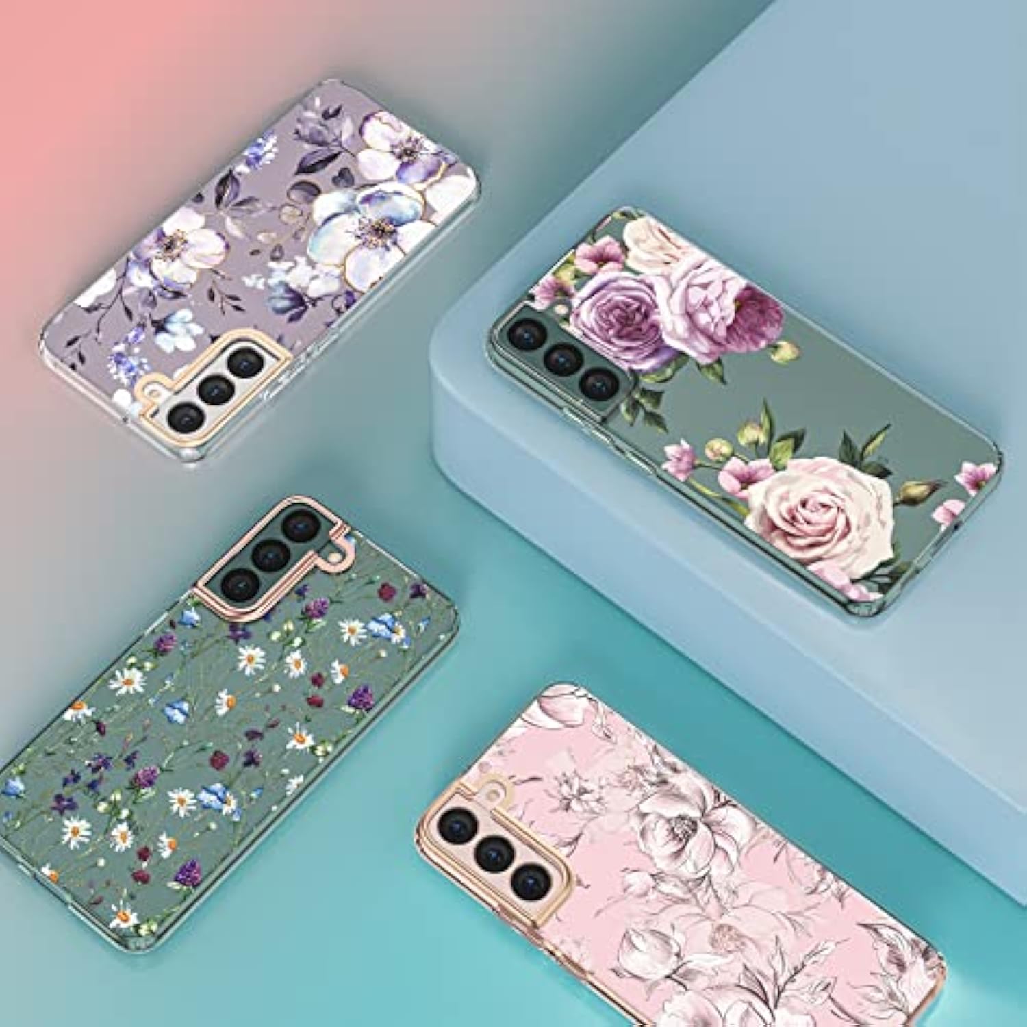 Compatible With Samsung Galaxy S22 Flower Case, Cute Case Design For Girls Women,Shockproof Floral Pattern Hard Back For Samsung Galaxy S22 5G Phone 2022 6.1 Inchesgarden