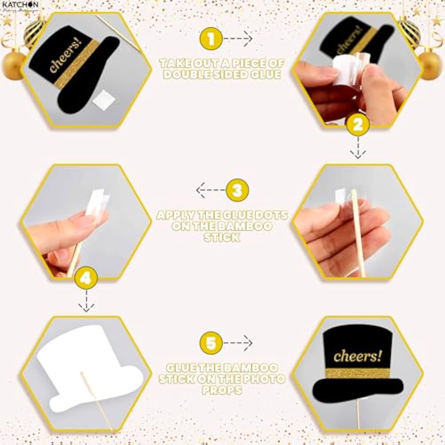 24 Pcs 2026 New Year Photo Booth Props with Glitter for Party Decorations