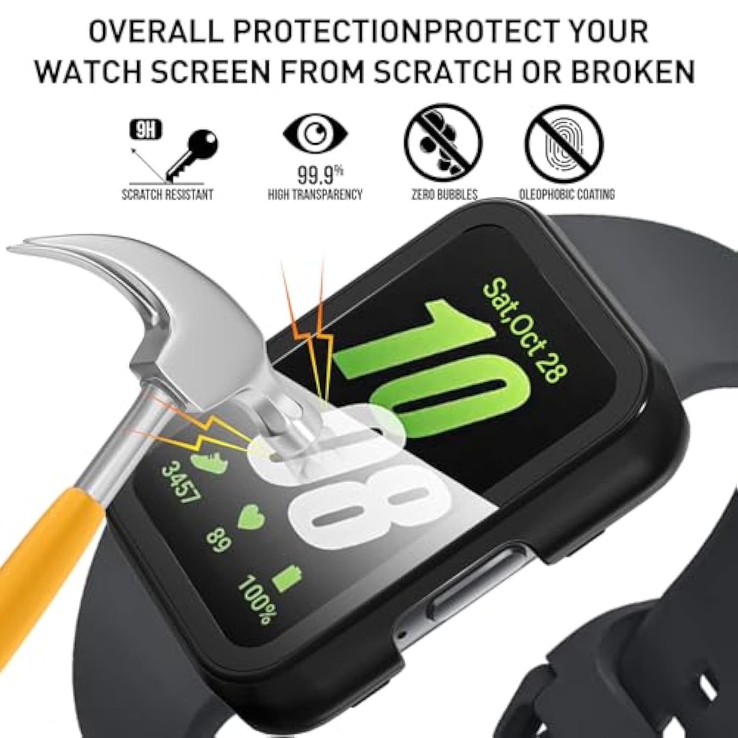 2-Pack For Samsung Galaxy Fit3 Case, Full-Coverage Tempered Glass Screen Protector, Hard Pc Bumper Protective Cover-Black+Black
