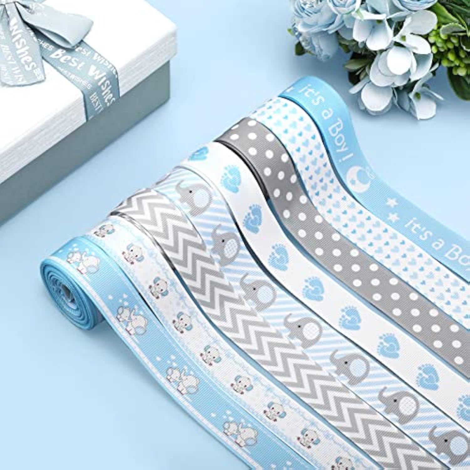 8 Roll Baby Elephant Grosgrain Ribbon 7/8 Inch Baby Shower Craft Ribbo